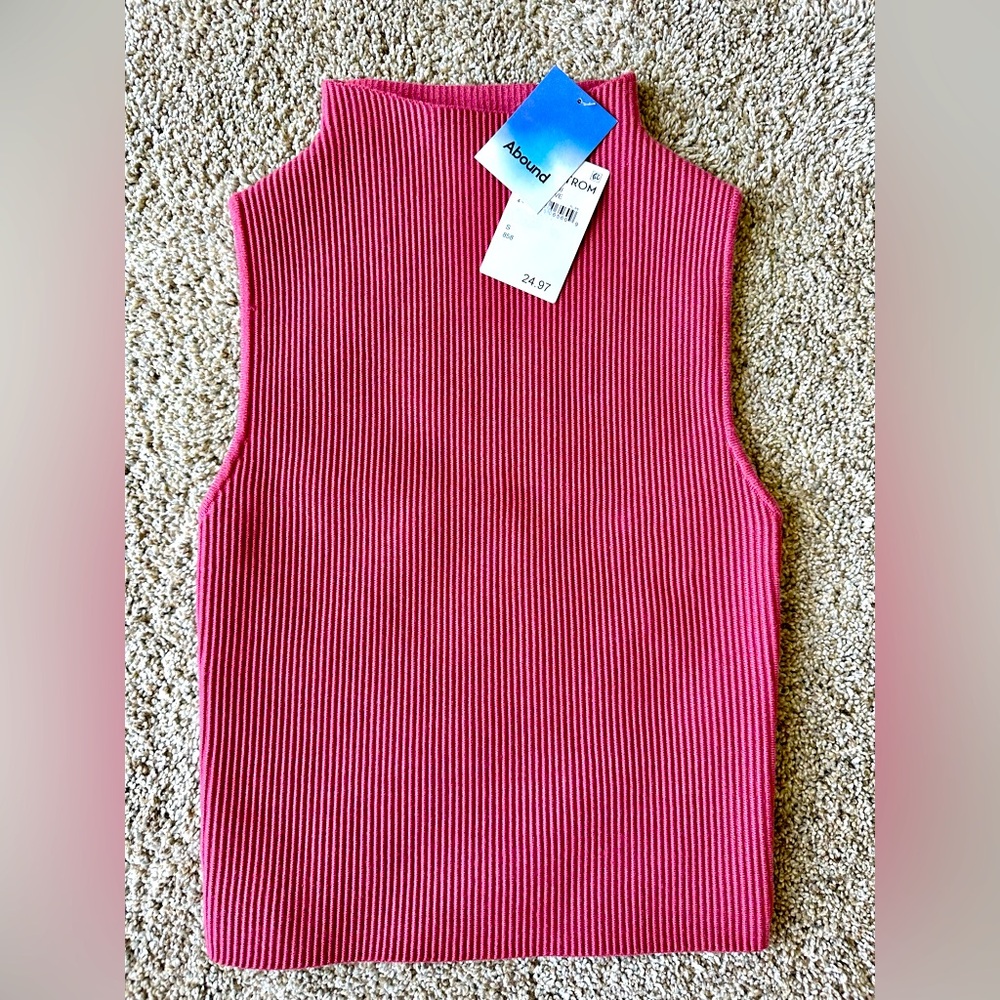 Abound Pink Ribbed Tank Top with Mandarin Collar
